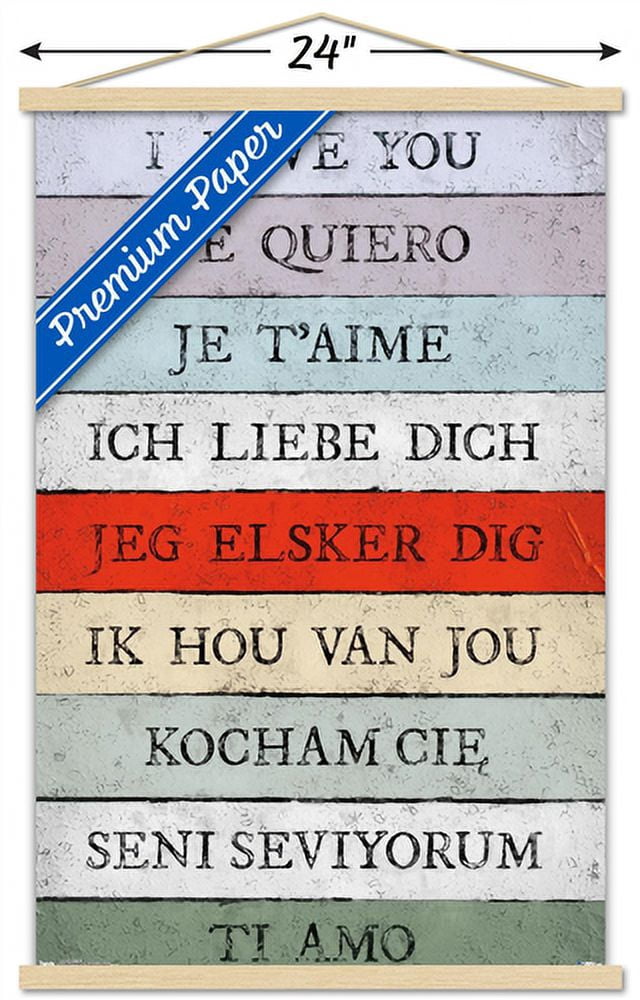 Love Language - I Love You Wall Poster with Wooden Magnetic Frame, 22.375" x 34"