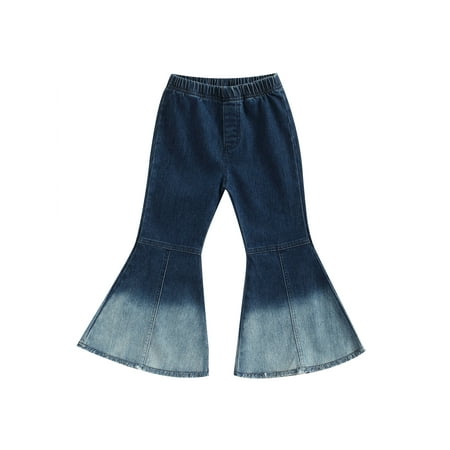 

FINELOOK Kid Girl Long Jeans Gradient Color Elastic Waist Tassel Flare Pants Blue 4-5 Years