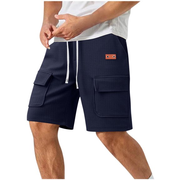 JUUYY Mens Active Cargo Shorts Summer Multi Pocket Utility Shorts Relaxed Fit Drawstring Waist Straight Leg Casual Outdoor Sports Shorts Navy XXXL