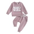 thumbnail image 2 of Elippeo Toddler Girls 2 Piece Outfit 6M 12M 18M 24M 3Y Letter Print Long Sleeve Sweatshirt and Elastic Pants Set Baby Cute Fall Clothes, 2 of 10