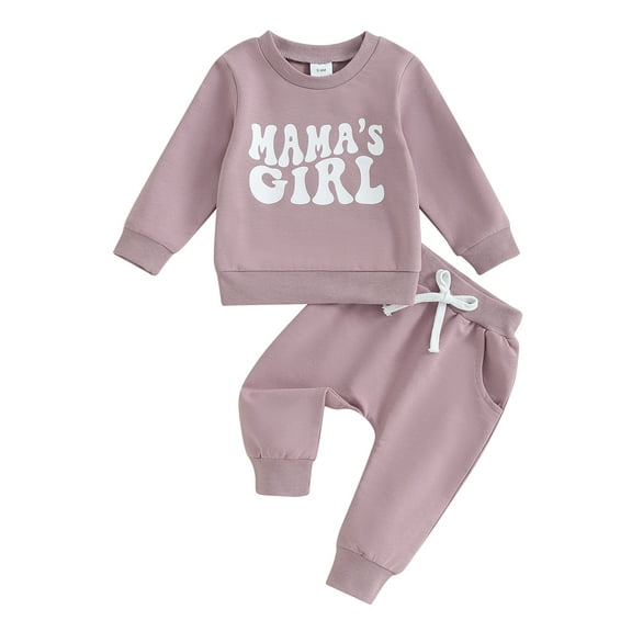 Bagilaanoe 2PCS Toddler Baby Girl Pants Set Letter Print Long Sleeve Sweatshirt Pullover Tops   Drawstring Sweatpants 6M 12M 18M 24M 3T Kids Casual Sweatsuits