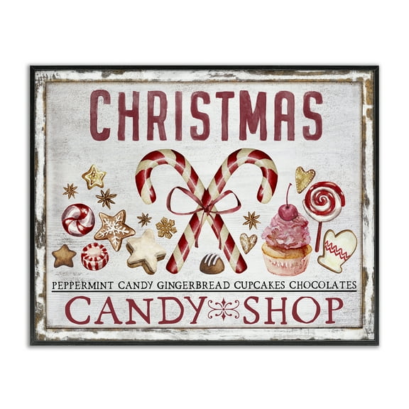 Stupell Industries Candy Shop Christmas Holiday Painting Black Framed Art Prints Wall Art, 14 x 11