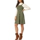 thumbnail image 4 of Vestido de tirantes mini A-line de imitación de ante para mujer con botones decorativos en verde militar, 4 of 6