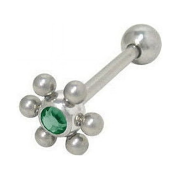 Jeweled Flower Design Barbell Tongue Ring