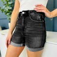 thumbnail image 5 of Kopltyrfg Denim Shorts Stretchy for Women High Waisted Roll Up Hem Jean Shorts Black L, 5 of 8