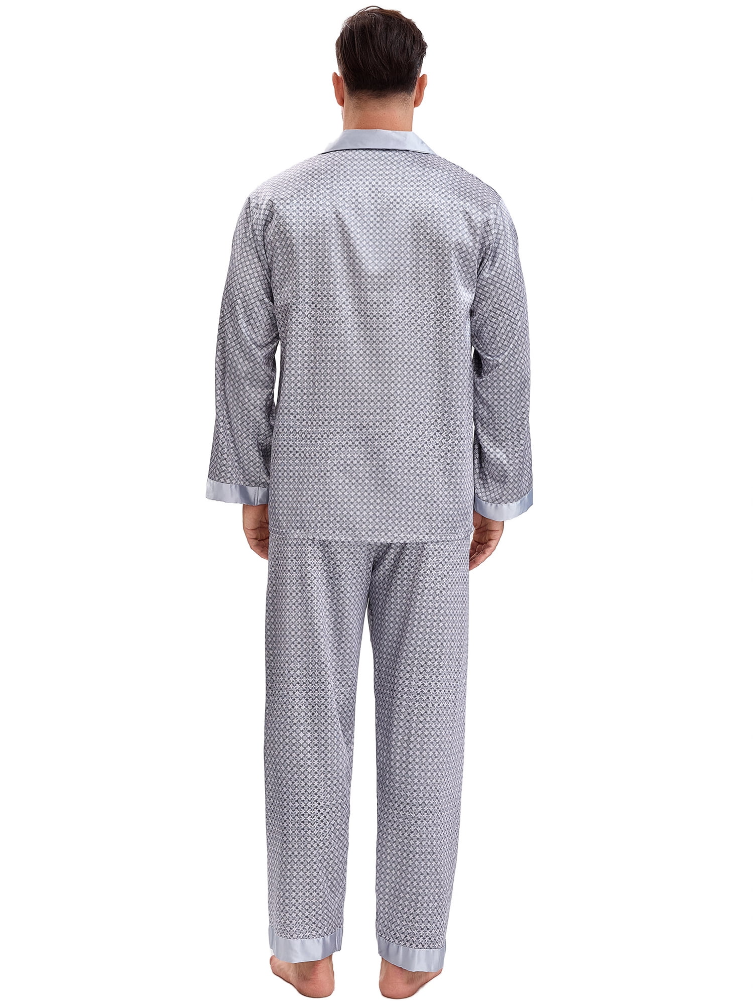 DARING DIVA Men's 2-Piece Button Down Printing Sleepshirt Pajamas Set L Silver Gray