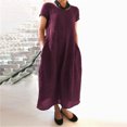 thumbnail image 2 of UPPADA Summer Dresses for Women Maxi, Womens Summer Short Sleeve Dresses Solid Crewneck Casual Long Dress with Pockets, 2 of 7