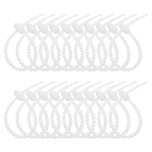 Uxcell 8 Pulgadas Bridas de Silicona, 20pcs Organizador de Bridas de Cierre Reutilizables para Hogar Oficina Cocina Bolsas de Comida Cables Clip Ajustable, Blanco