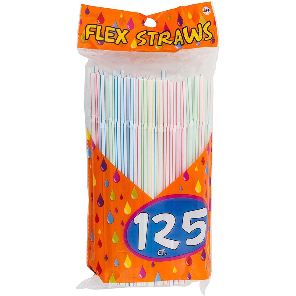 Items 4U! 125 Flex Straws, Stripe, Assorted Colors