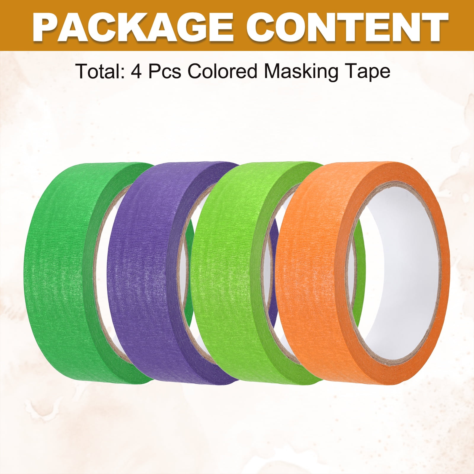 4pcs 1-3/16" x 22 Yard colorful Masking Tape, Green Orange Yellow