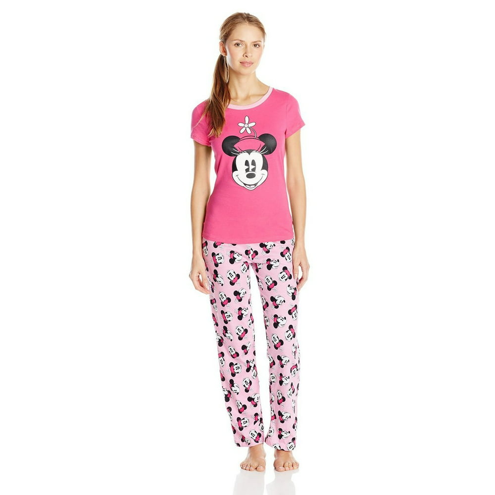 Disney Women's Ladies Knit Pajama Set Minnie Mouse, Pink, Medium ...