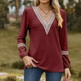 thumbnail image 6 of Npasoilc Tops for Women Trendy Jacquard Long Sleeve Elastic Cuff Lace Patchwork V-Neck Lightweight Breathable Blouse Solid Color Casual Loose T-Shirts, 6 of 6