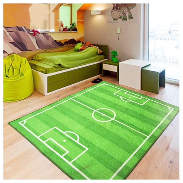 Area Rug FUNS Cancha de fútbol con temática de fútbol para sala de juegos para niños