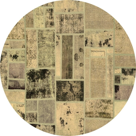 Ahgly Company Indoor Round Patchwork Brown Transitional Area Rugs, 8' Round