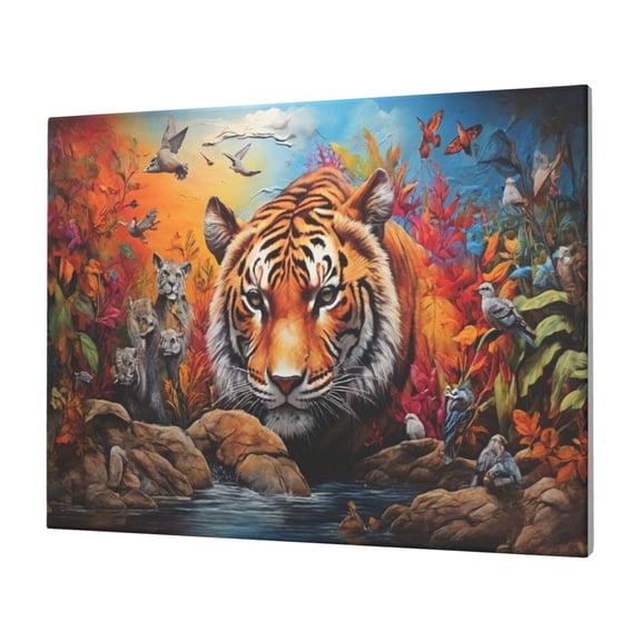 Logiee Colorful Plant Tiger Print Canvas Wall Art,Canvas Picture Prints with Frame, Wall Art Decorative,Canvas Decorative,Suitable for Living Room Bedroom Office Room 30x40