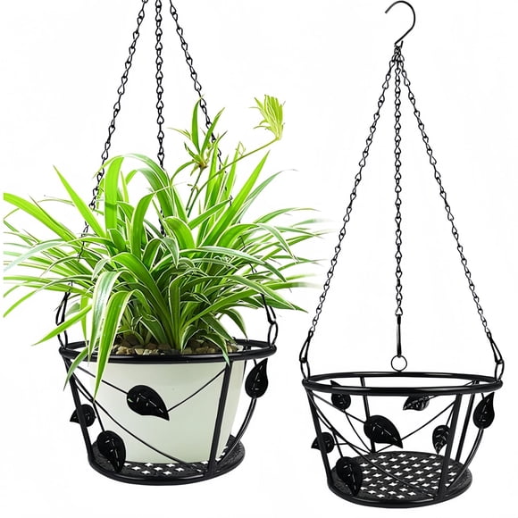 Goaste 2 Pack Metal Plant Hanger, Hanging Plant Holder with Ceiling Hook, Modern Plant Hanging Basket, Decorative Planter Flower P
