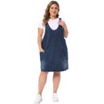 thumbnail image 3 of DARING DIVA Women's Plus Denim Overall Sleeveless V Neck Denim Jumper Dress 4X Black Blue, 3 of 5