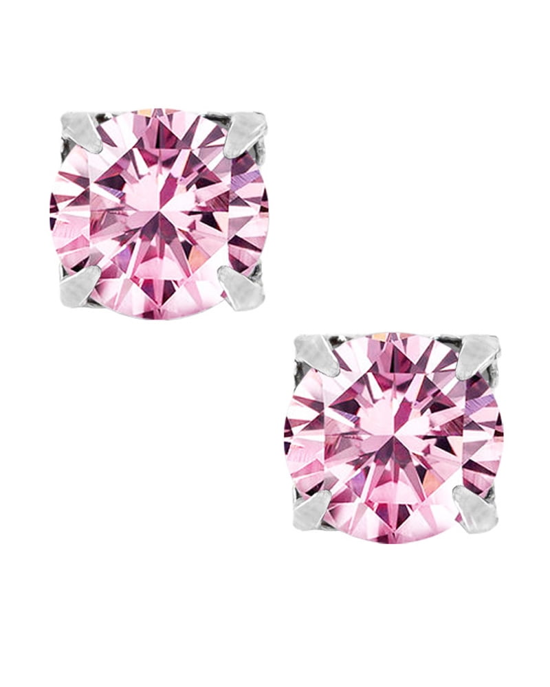 iJewelry2 Pink Round Cut CZ Sterling Silver Stud Earrings 5mm