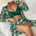 thumbnail image 4 of KBODIU Three-Piece Print Color Blocking Lace Up Plus Size Overlay Print Womens Swimsuits Bikini Sets Tankini Bathing Suits for Women Green L, 4 of 6