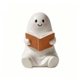 thumbnail image 2 of Miwamany Halloween Reading Ghost Resin Figurine Smiling Blush Sitting Ghost Holding Book,Halloween Desktop Statue for Mantel Shelf Bedroom Party Scene Decor, 2 of 5