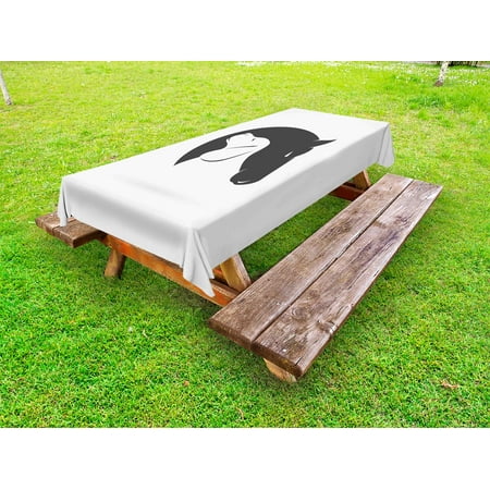 

Animal Outdoor Tablecloth Contemporary Image of a Dog and Horse Hugging Loyal Friend Icon Heads Artsy Print Decorative Washable Fabric Picnic Tablecloth 58 X 120 Inches Black White by Ambesonne