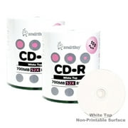 200 Pack Smartbuy 52X CD-R 700MB 80Min White Top (Non-Printable) Data Blank Media Recordable Disc