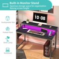 thumbnail image 5 of Gaming Desk with Power Outlets and LED Lights, 40 Inch Gamer Desk Table with Charging Station, Home Office Computer Desks with Monitor, Black, 5 of 18