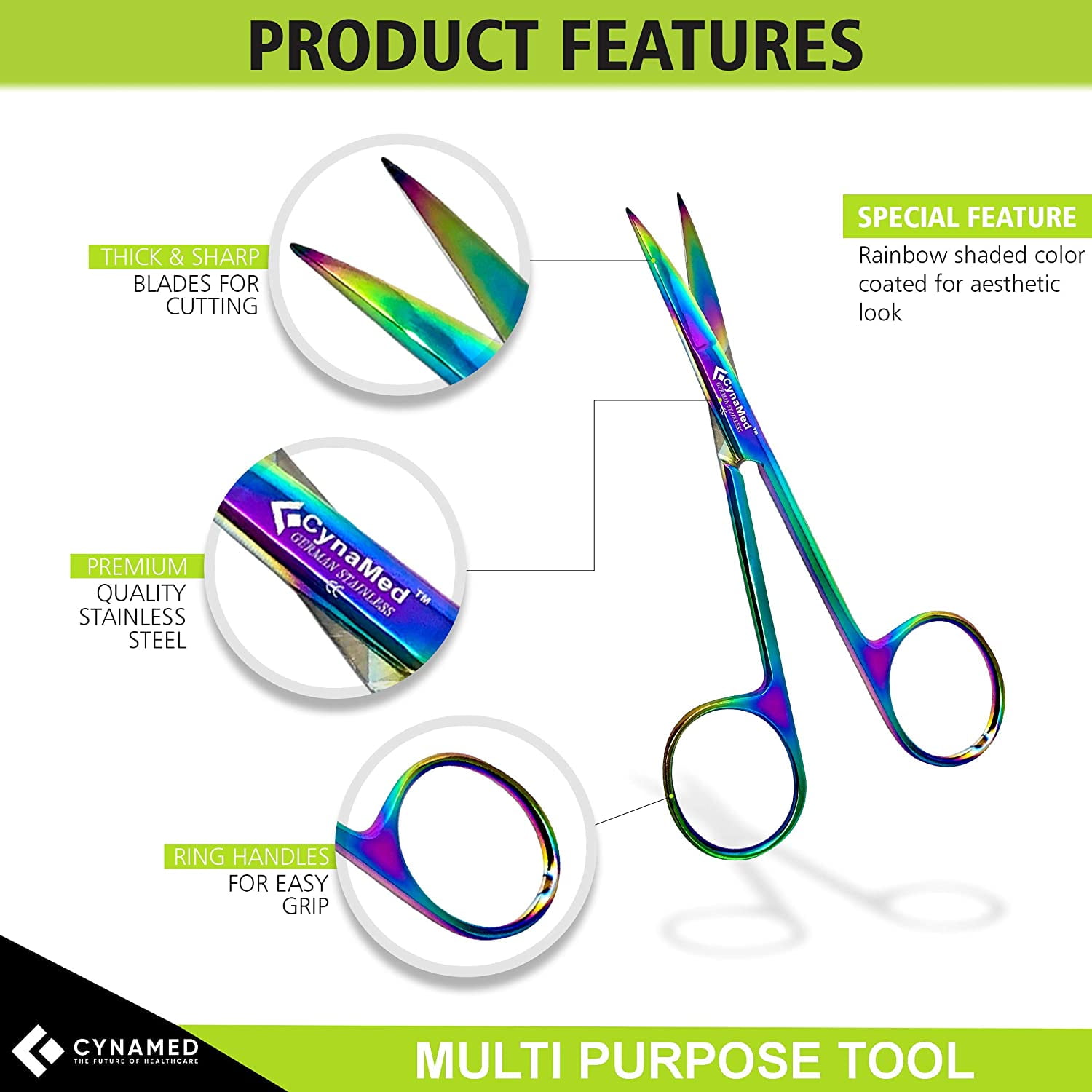 Set of 4 4.5 in. Stitch Scissors with Multicolor/Rainbow Titanium Coating