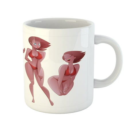 

Modern Mug Woman in Swimwear Girl with Love Heart Female Body Bikini Illustration Printed Ceramic Coffee Mug Water Tea Drinks Cup Pale Pink Ruby and Red 11oz