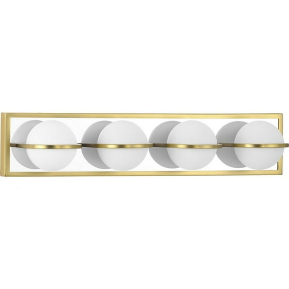 Progress Lighting Pearl 4-Light LED Modern Bath Vanity Light, Satin Brass, Opal Glass Shade