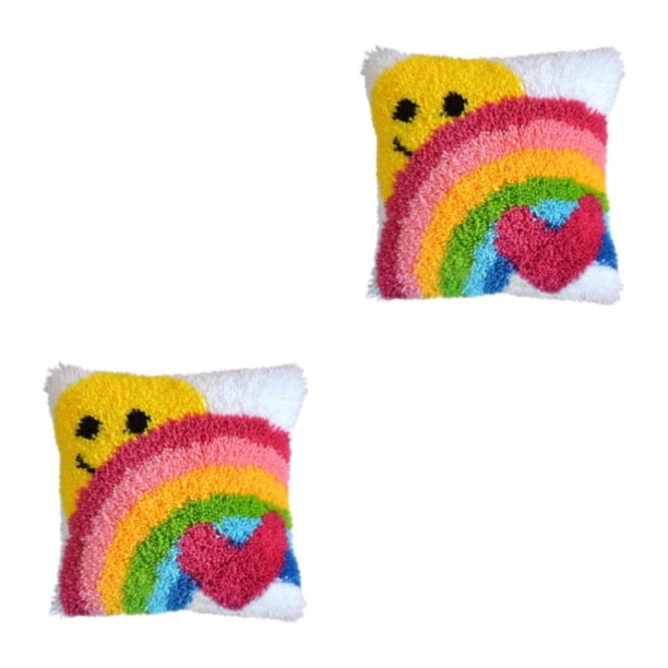 Bewildely Buena decoración con Kits de fabricación de cojines con patrón de arcoíris DIY, Kits de gancho de cierre de punto de colores ZD071 Arcoiris Rosa 2Conjunto