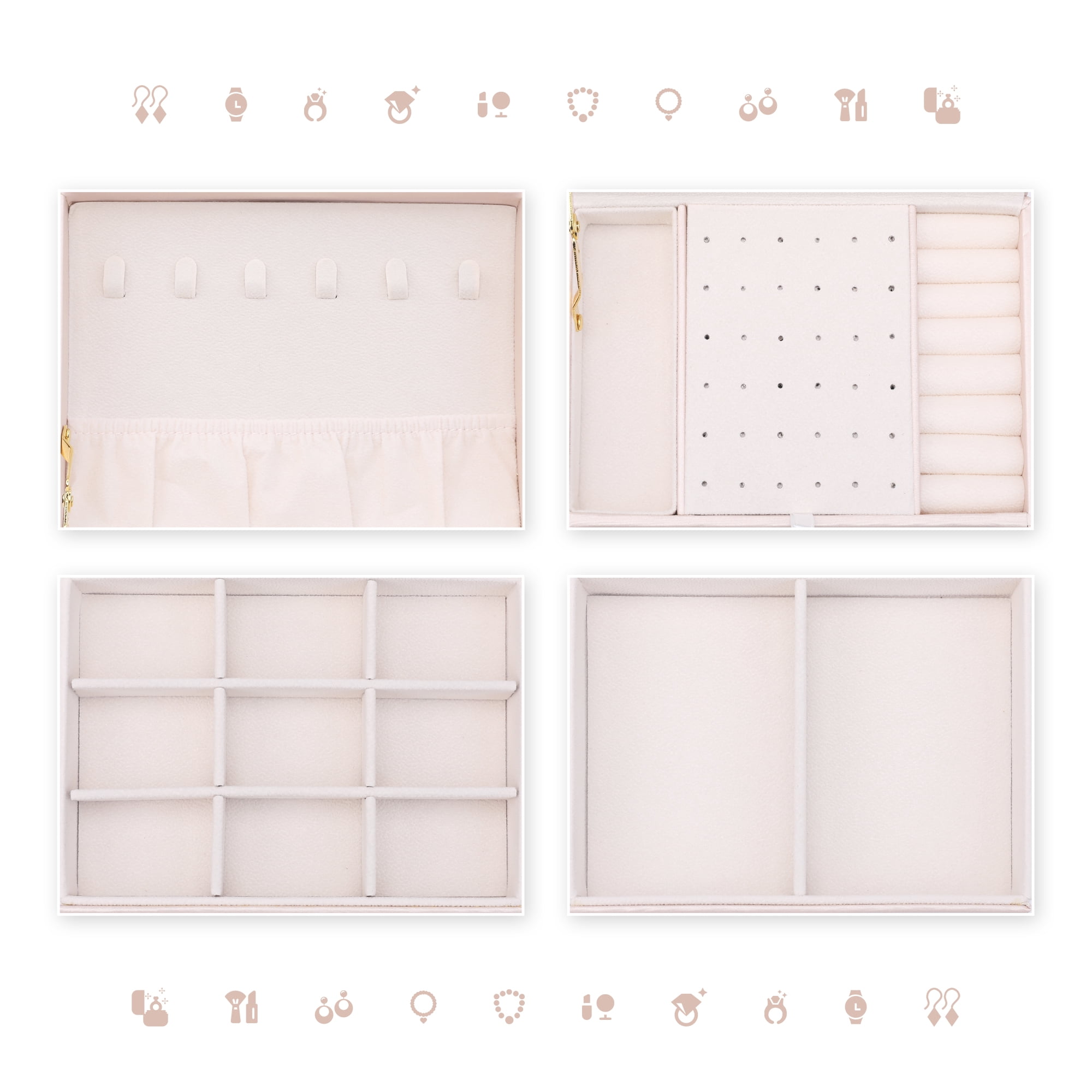 Unique Bargains 3 Layer Jewelry Box PU Leather Jewelry Organizer Case with Drawer Pink