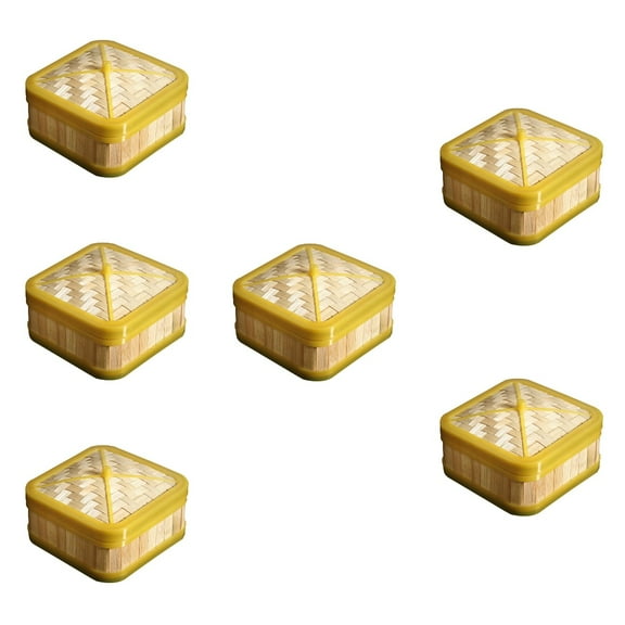 12 pcs  Bamboo Steamer with Plastic Banding Square Buns Steamer Cooking Tools for Home Kitchen (6inch Steamer Cover)