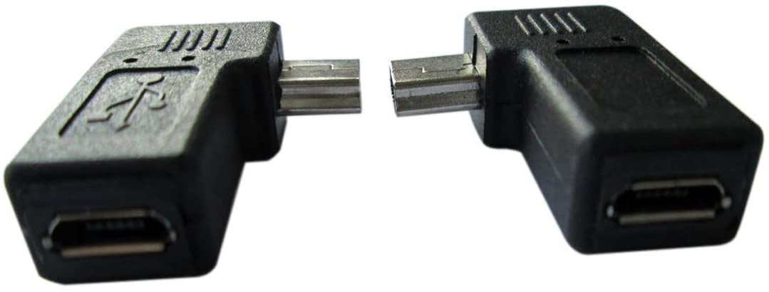 Left angle 90 degree USB 2.0 A Male to Female connector adapter pair Right 