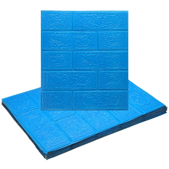 Uxcell 10pcs 3D Wall Panels Peel and Stick, Waterproof Wall Panel Backsplash, 13.8"x15.2" Brick Design Wallpaper XPE Shower Tiles for Bathroom, Kitchen, Living, Dark Blue