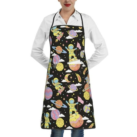 

Pofeuu Cartoon Astronaut In Spacesuit Print Aprons with Pockets Cute Aprons for Kitchen Cooking Server Barber Chef Apron
