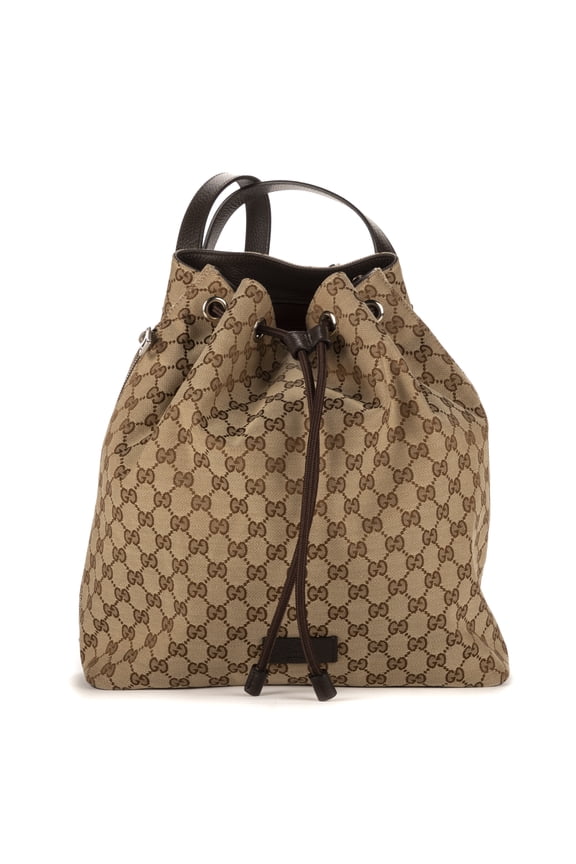 Pre-Owned Gucci Beige Bucket back Backpack Monogrammed Canvas