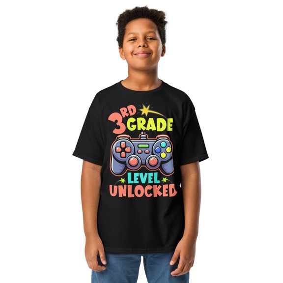 3rd Grade Level Unlocked First Day Back To School Students Youth classic tee (Black, XS)