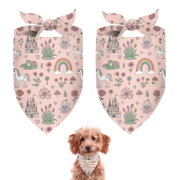 Dog Bandana 2 Pack,Fairy Tale Princess Unicorn Pattern Bandanas for Dogs,Cat Bandana,Small/ Large Dog Bandana 2 Size,Dog Bandanas
