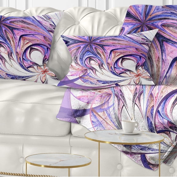Designart Blue and Pink Flower Pattern - Floral Throw Pillow - 12x20