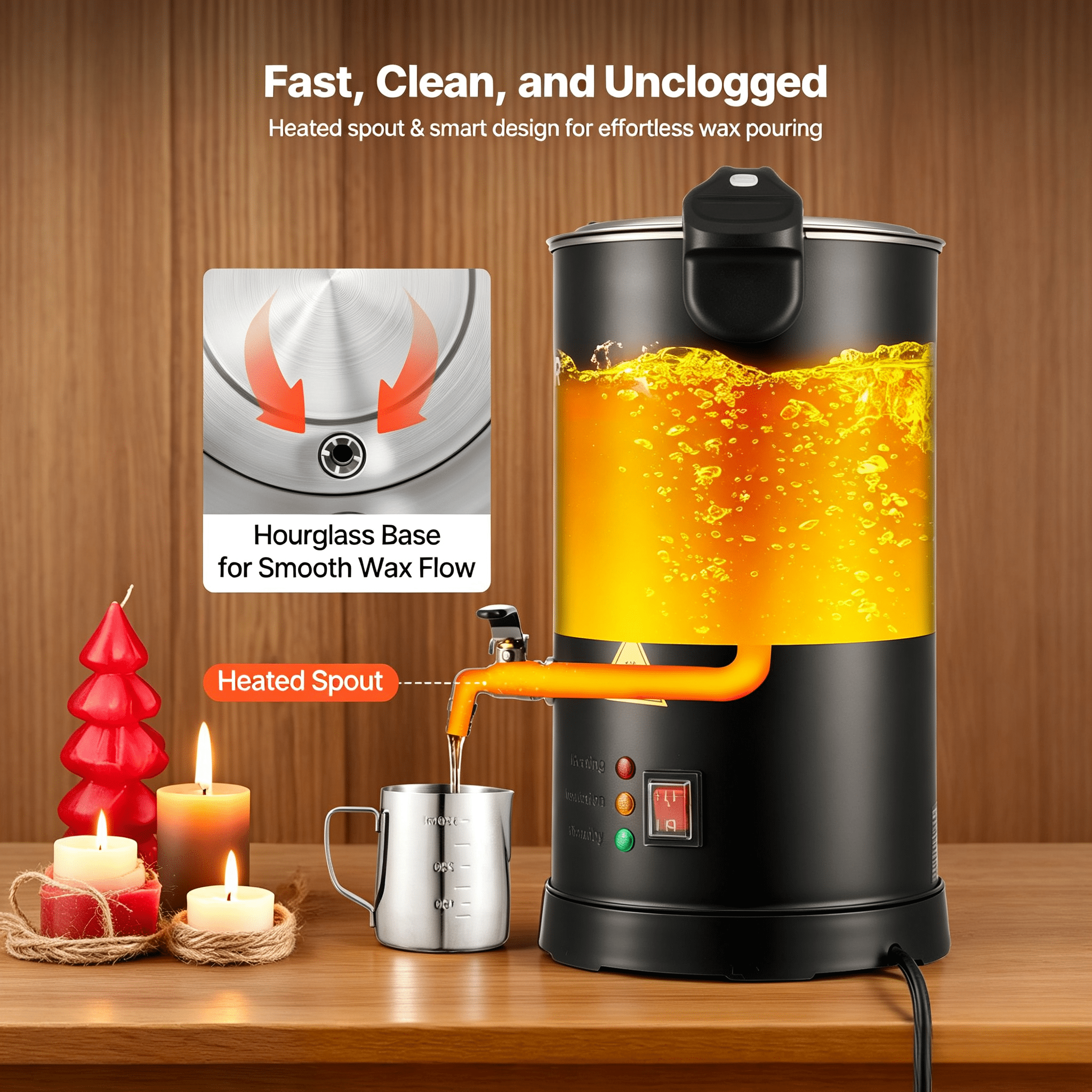 Wax Melter for Candle Making 5.3 Qts, 1100W Fast Heating, 86-230°F Temp Control, Easy Pour Spout, Hourglass Base for Soap Cosmetics