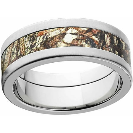 Mossy Oak Duckblind Men's Camo 8mm Stainless Steel Wedding Band with Cross Brushed Edges and Deluxe Comfort Fit