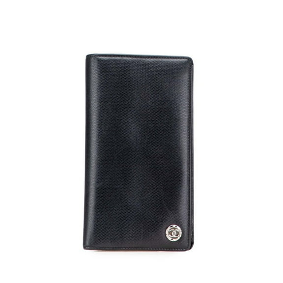 Pre-Owned Chanel Coco Button Long Wallet Black Leather Women's CHANEL