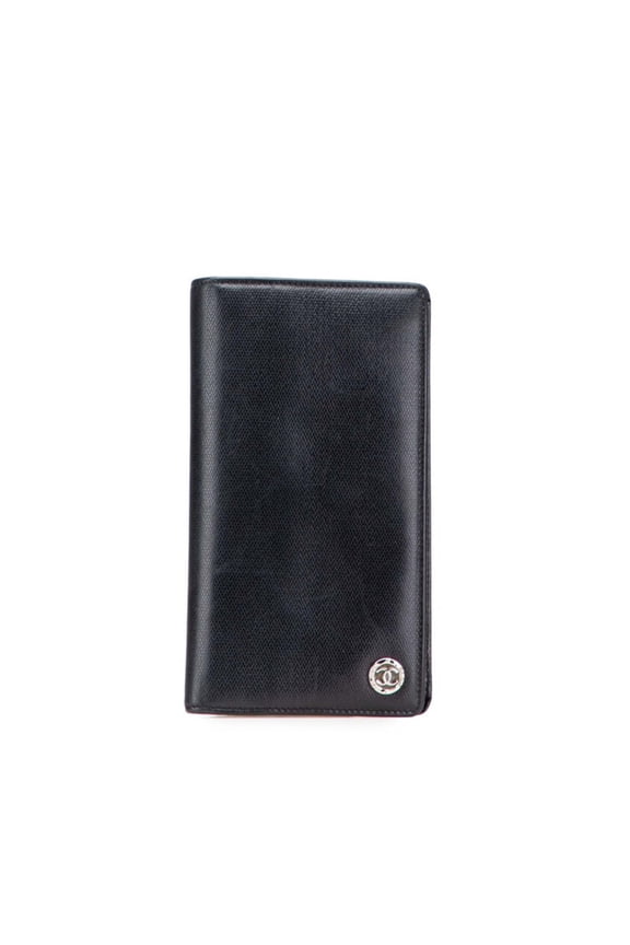 Pre-Owned Chanel Coco Button Long Wallet Black Leather Women's CHANEL
