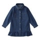 thumbnail image 1 of Odeerbi 2-8 Años Niñas Vestido Vaquero Manga Larga Cuello Moño Primavera Otoño Vestido Camisero Algodón Niños Color Sólido Vestido Jean Botón Con Bolsillo, 1 of 9