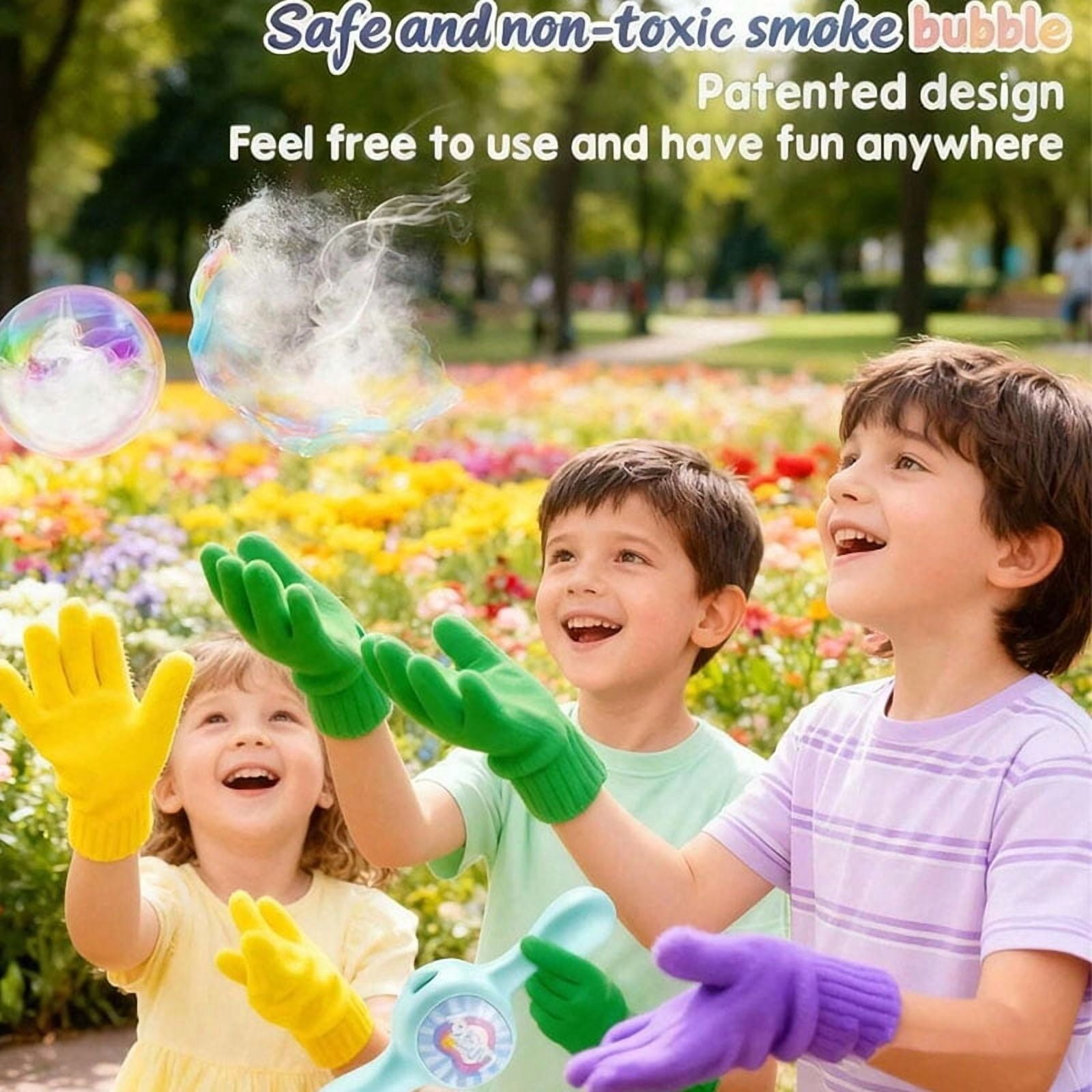 Smoke bubble machine, magic smoke bubble stick with gloves, bouncy bubble stick, colorful smoke bubble machine