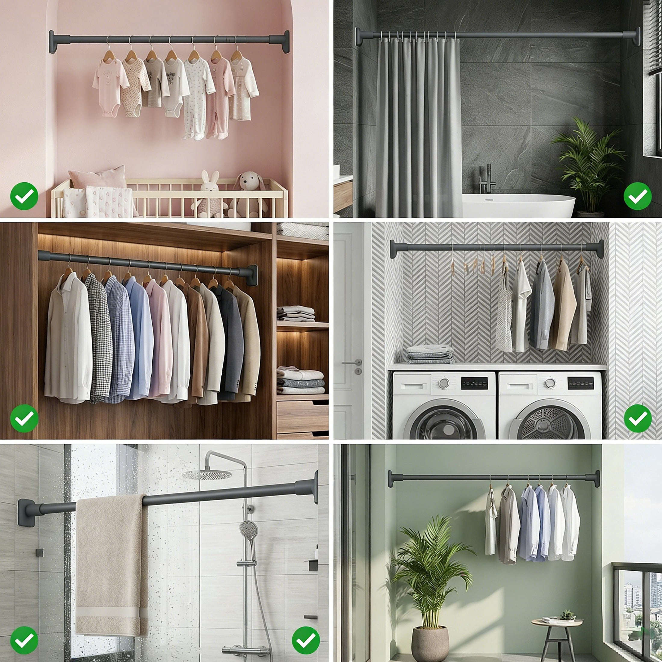 Mxdfafa Gray Heavy Duty Tension Curtain Rod, 43-142in No Drill Rustproof Carbon Steel Adjustable Rod for Bathroom, Closet, Balcony & Room Divider