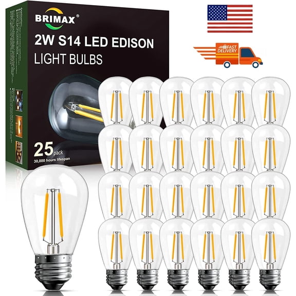 LED bulbs S14 E26 Outdoor Edison lights 2W (25Pack)for String Light Replacement