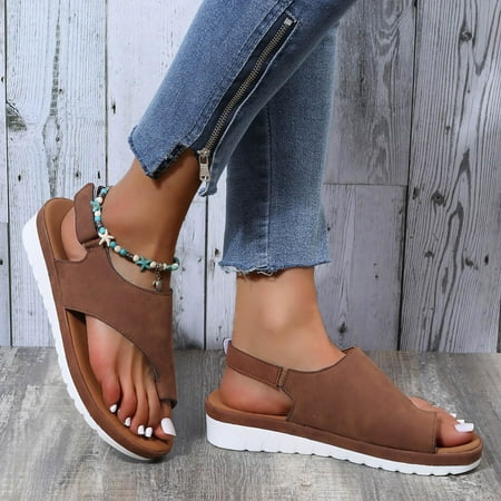 

Sandals Women Clearance! AIEOTT Women s Orthopedic Sandals Wedge Flip-flops Outer Beach Sandals Comfortable Shoes With Ergonomic Soles