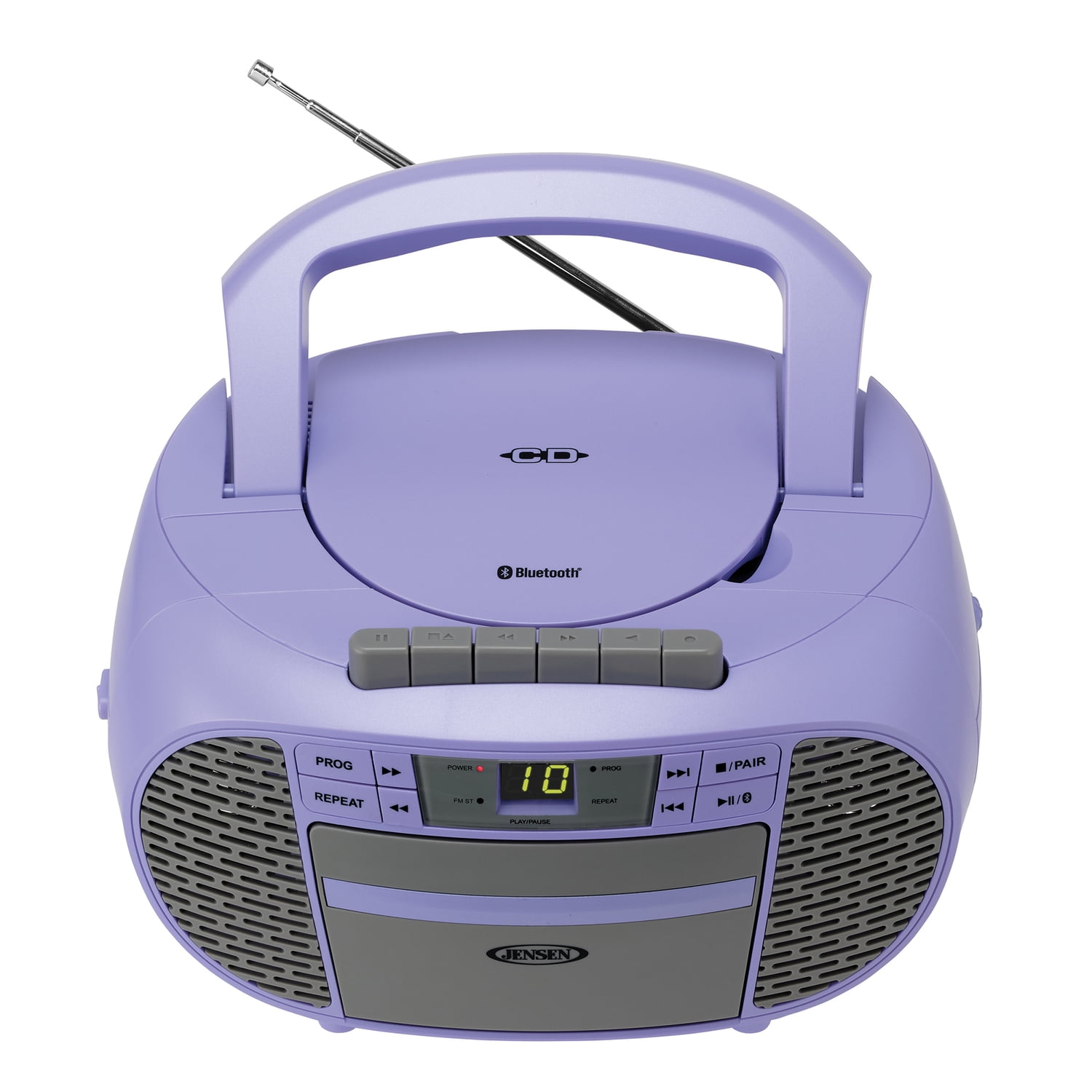 JENSEN Portable Bluetooth CD Music System with Built-in Speakers, Cassette Player/Recorder, AM/FM Radio, and Aux, CD-550ABT , Purple